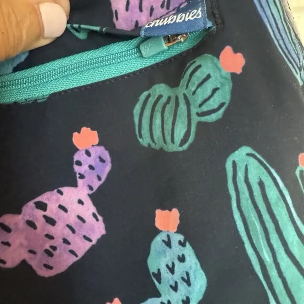 Chubbies‎ Sz MED Swim Trunks Cactus Print Black Lined Drawstring 7” Inseam EUC